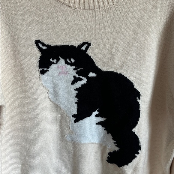 Cat Design Crew Neck Sweater - Cream - Picture 3 of 6
